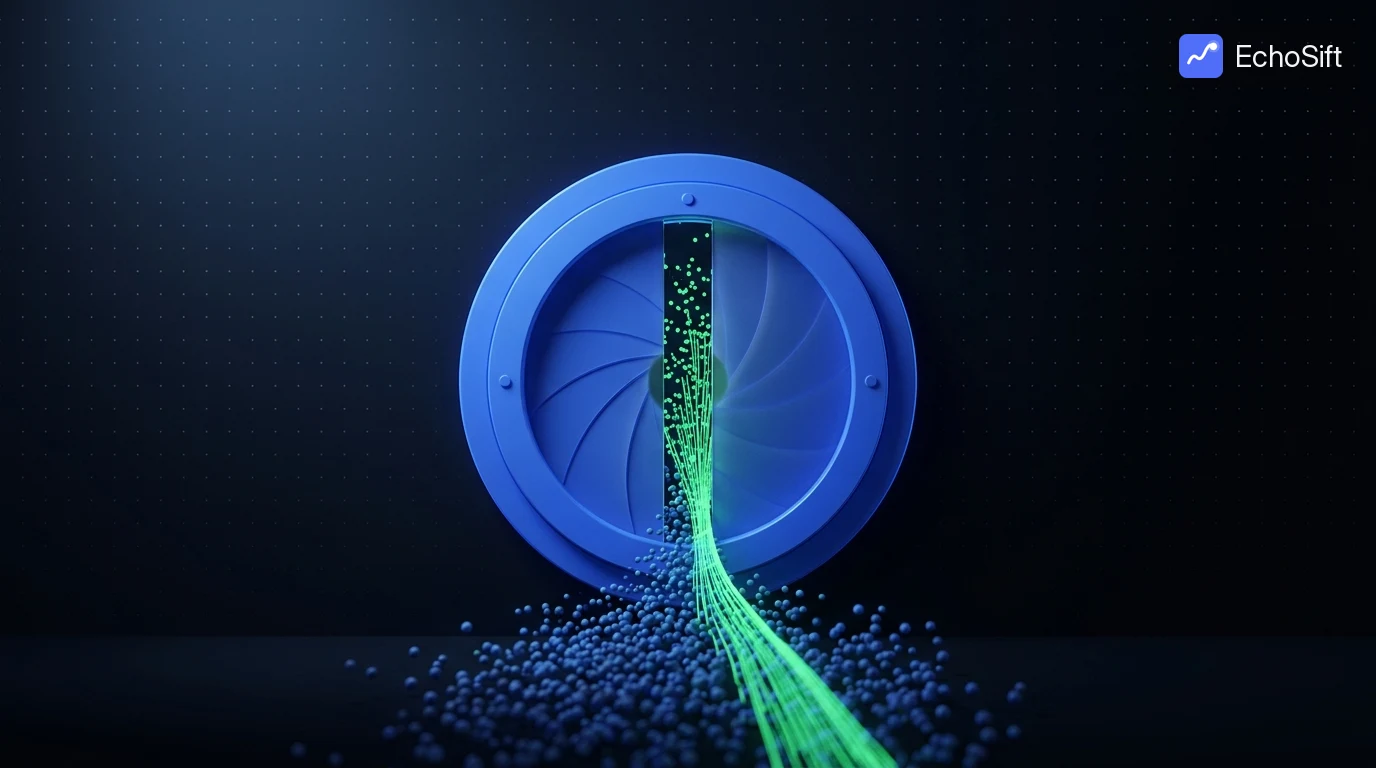3D illustration: A circular blue airlock gate embedded in a dark wall, its iris partially open.